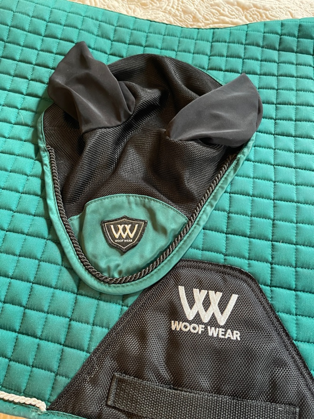 Woof Wear British green large dressage saddle pad and large fly bonnet - Picture 2 of 5